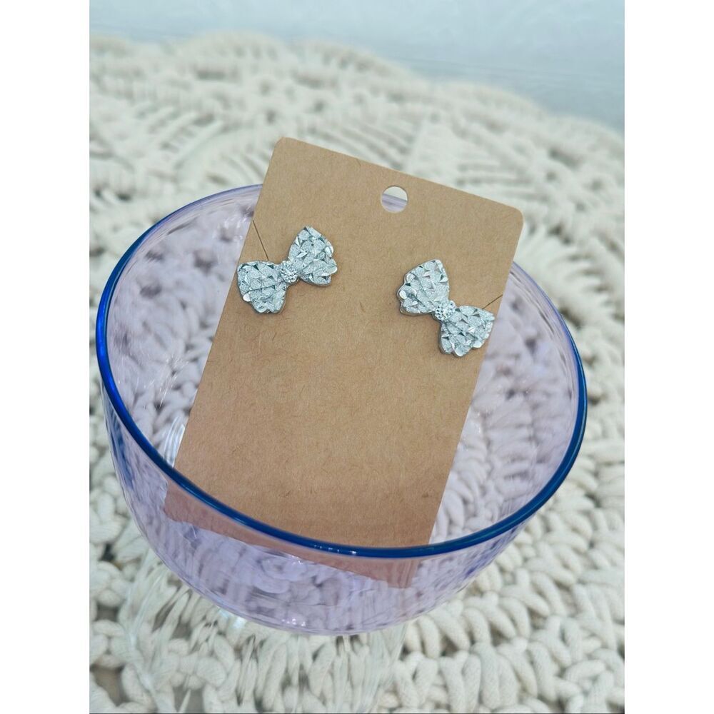 Silver Sparkle Girlie Bow Plastic Earrings New Handmade Design